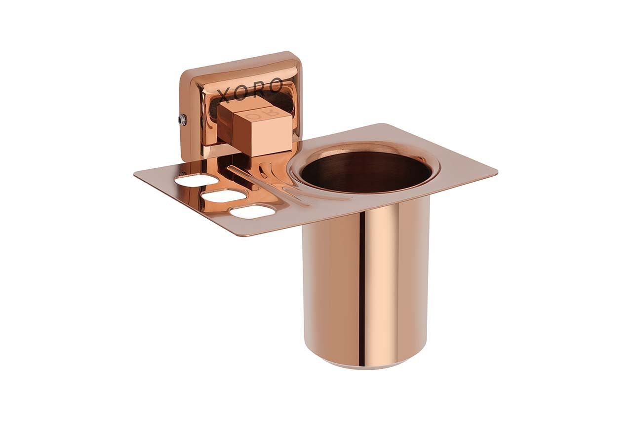 Wall-Mounted Tumbler Holder with Storage Shelf, Rose Gold, Bathroom Accessory