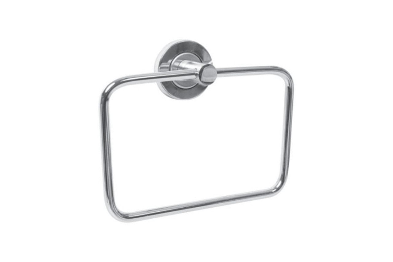 Modern Square Towel Ring, Wall-Mounted, Chrome-Plated, Silver