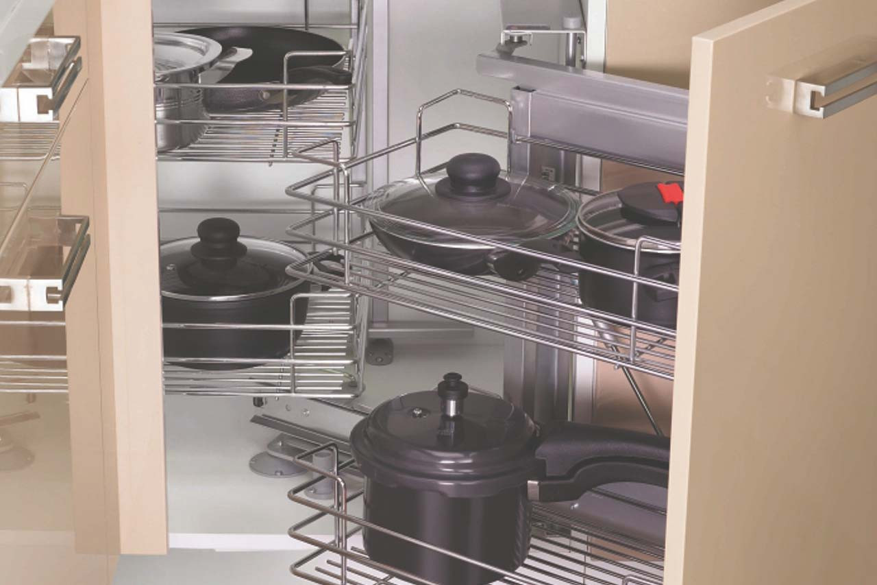 Magic Corner Premium Kitchen Cabinet Organizer, Pull Out Storage System, Chrome Wire Baskets