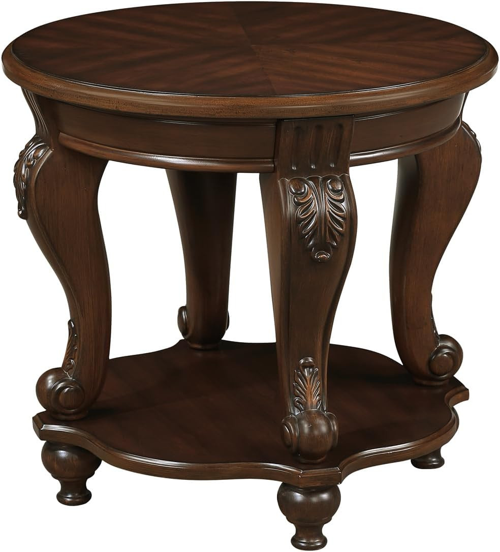 Vintage Small Round End Table 22" Wood Side Table