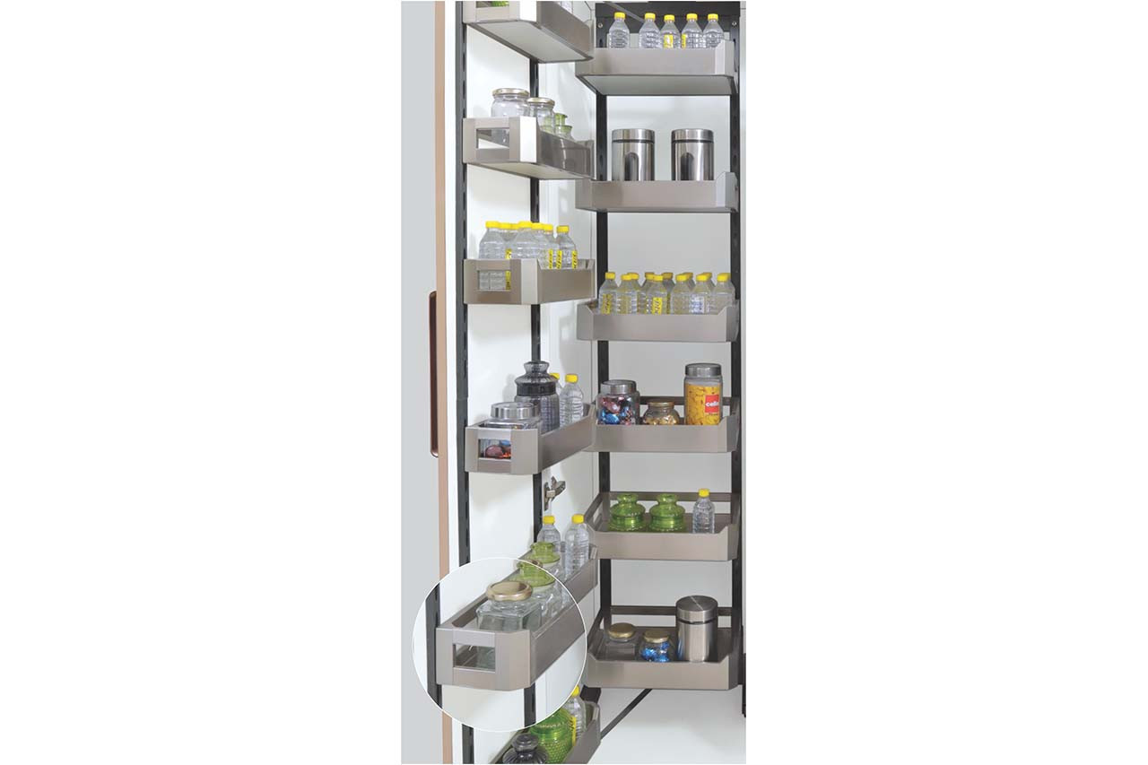 Pull-Out Pantry Storage Unit, 450-600mm Width, Stainless Steel Satin Finish