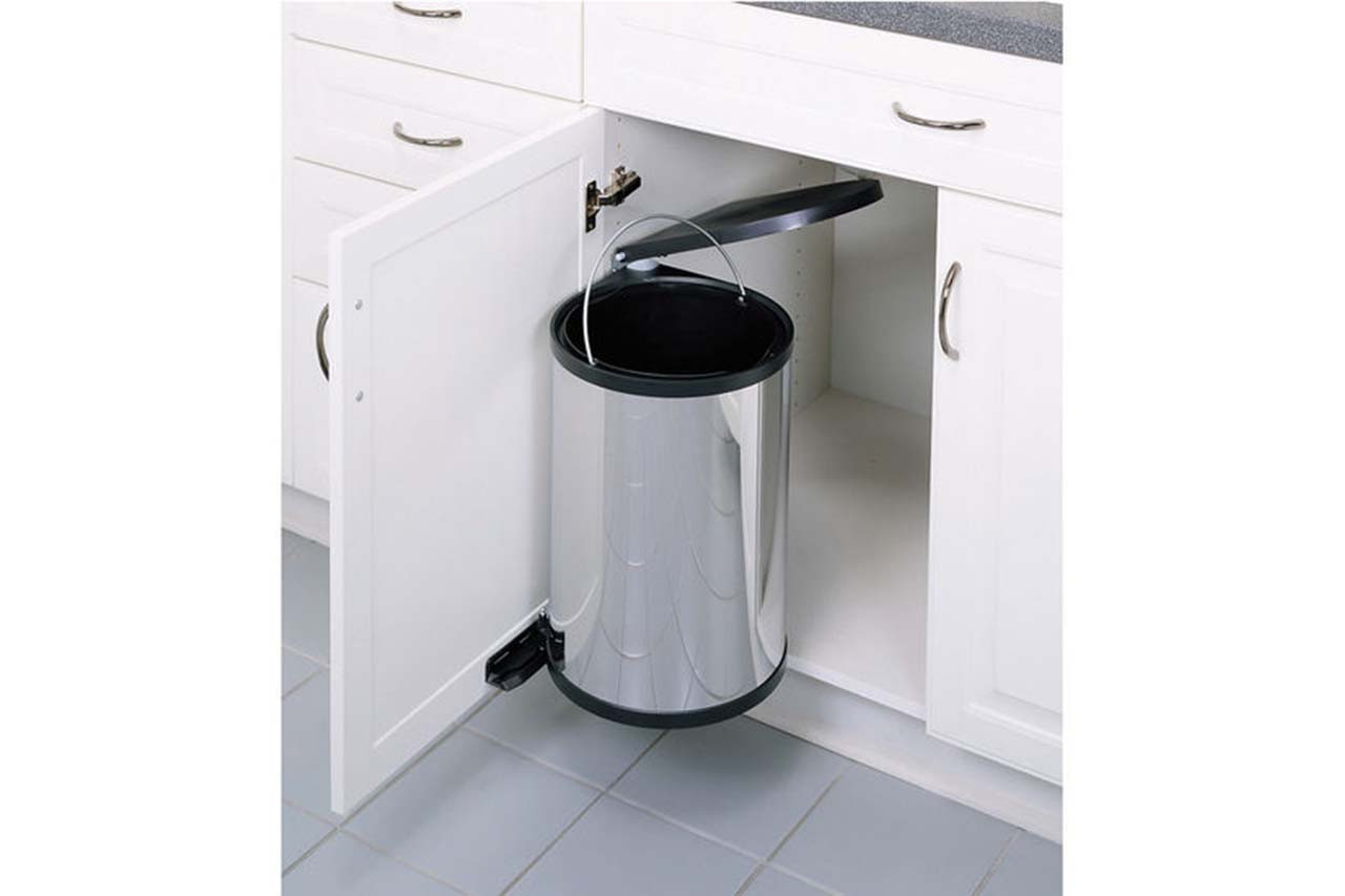Under Cabinet Auto-Lid Trash Bin, Pull-Out Kitchen Waste Container, Black