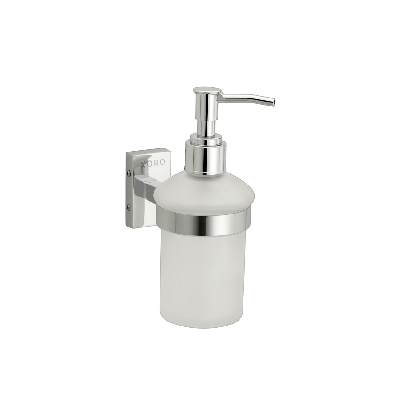 Wall-Mounted Liquid Soap Dispenser, Glass and Chrome Finish, Silver