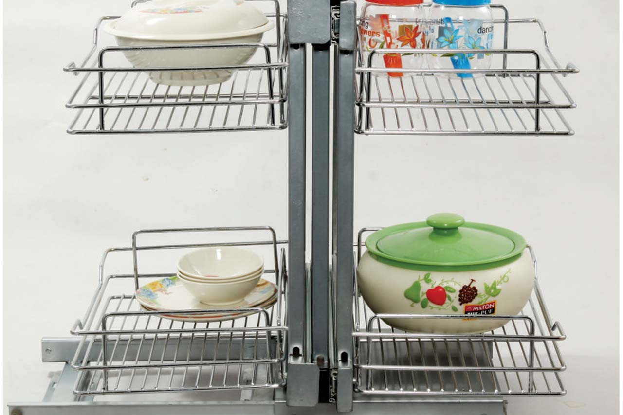 Kitchen Corner Wire Organizer Rack, Pull-Out Storage System, Chrome Finish