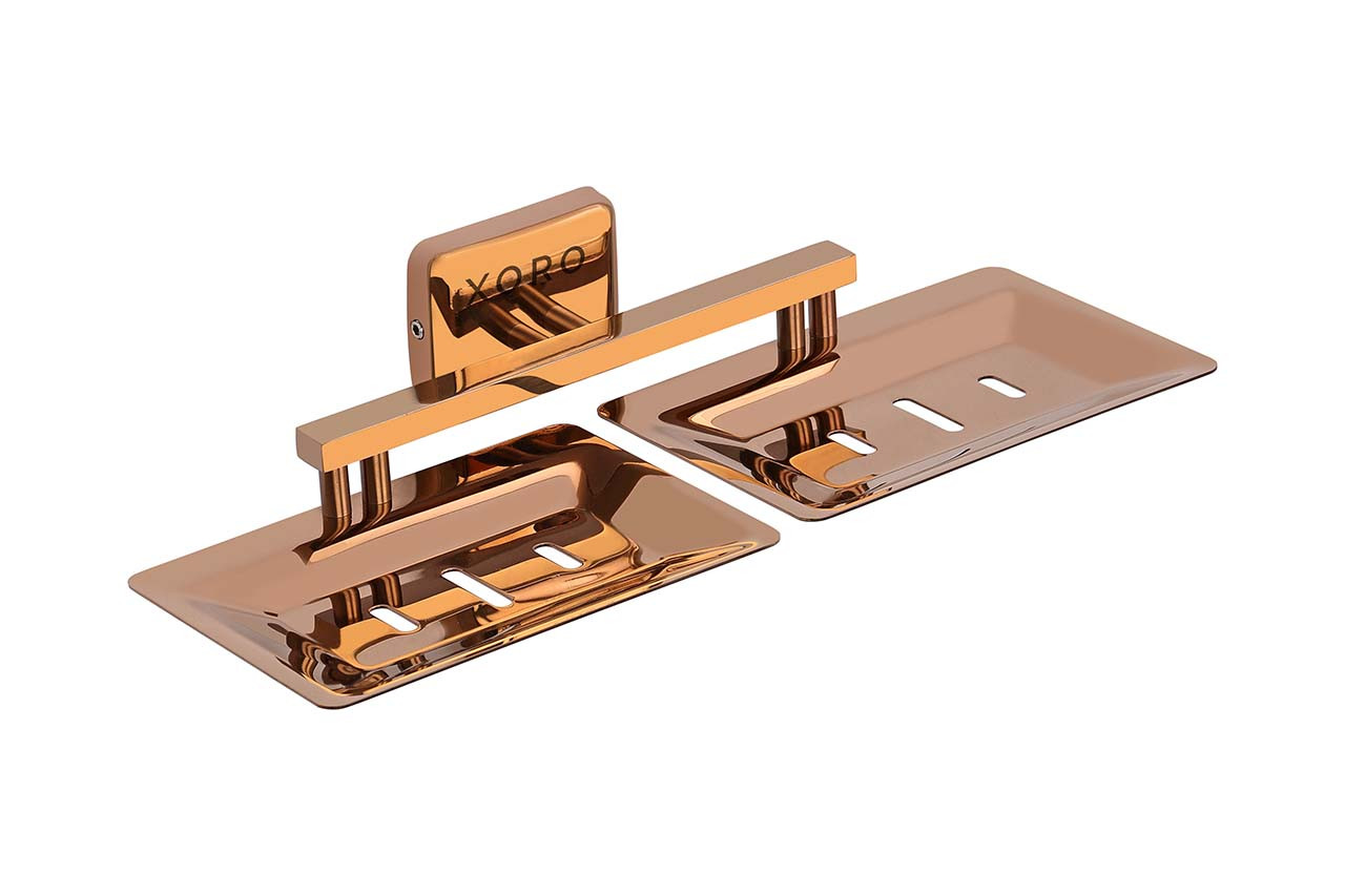 Double Soap Dish, Wall-Mounted, Rose Gold Finish, Modern Bathroom Accessory