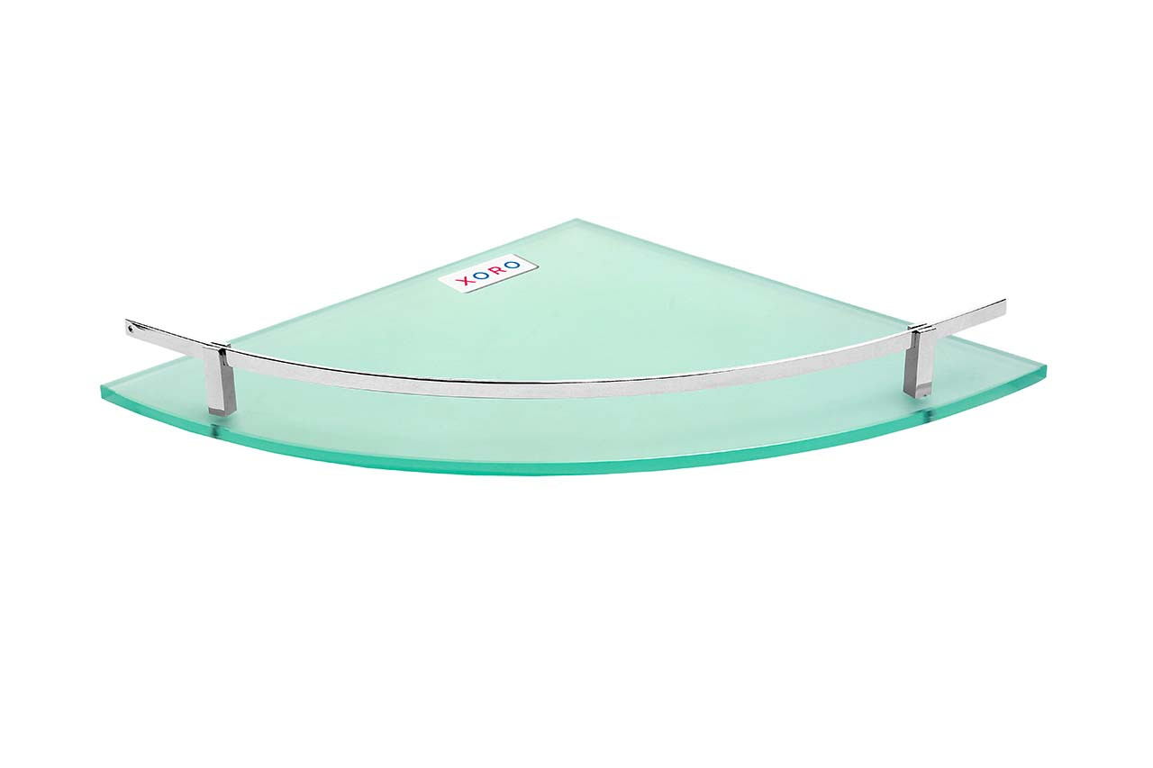 Glass Corner Shelf, Toughened Glass with Chrome Brackets, 6x6, 9x9, 12x12 inches