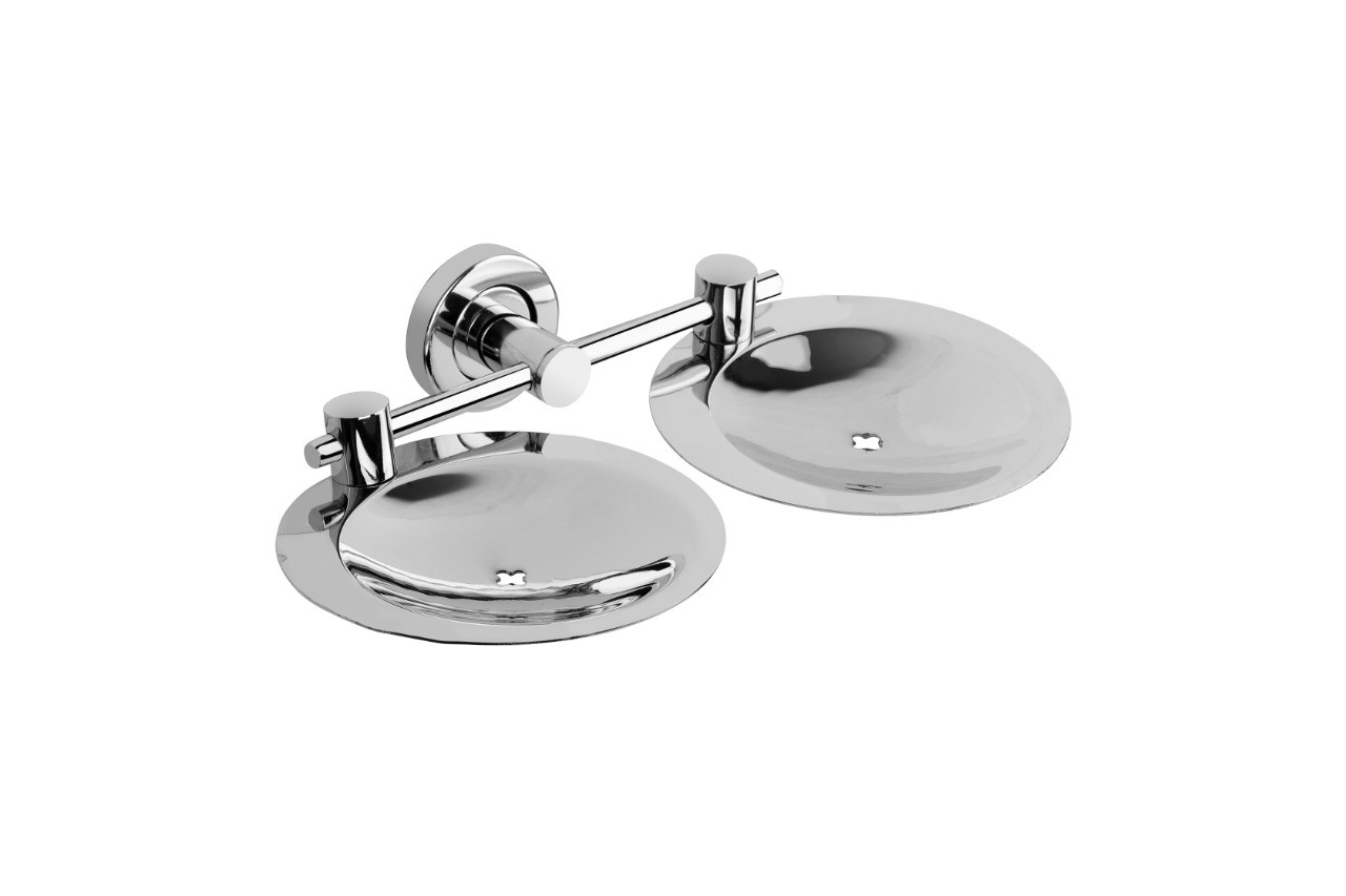 Double Wall-Mount Soap Dish, Chrome-Plated Silver, Modern Bathroom Accessory