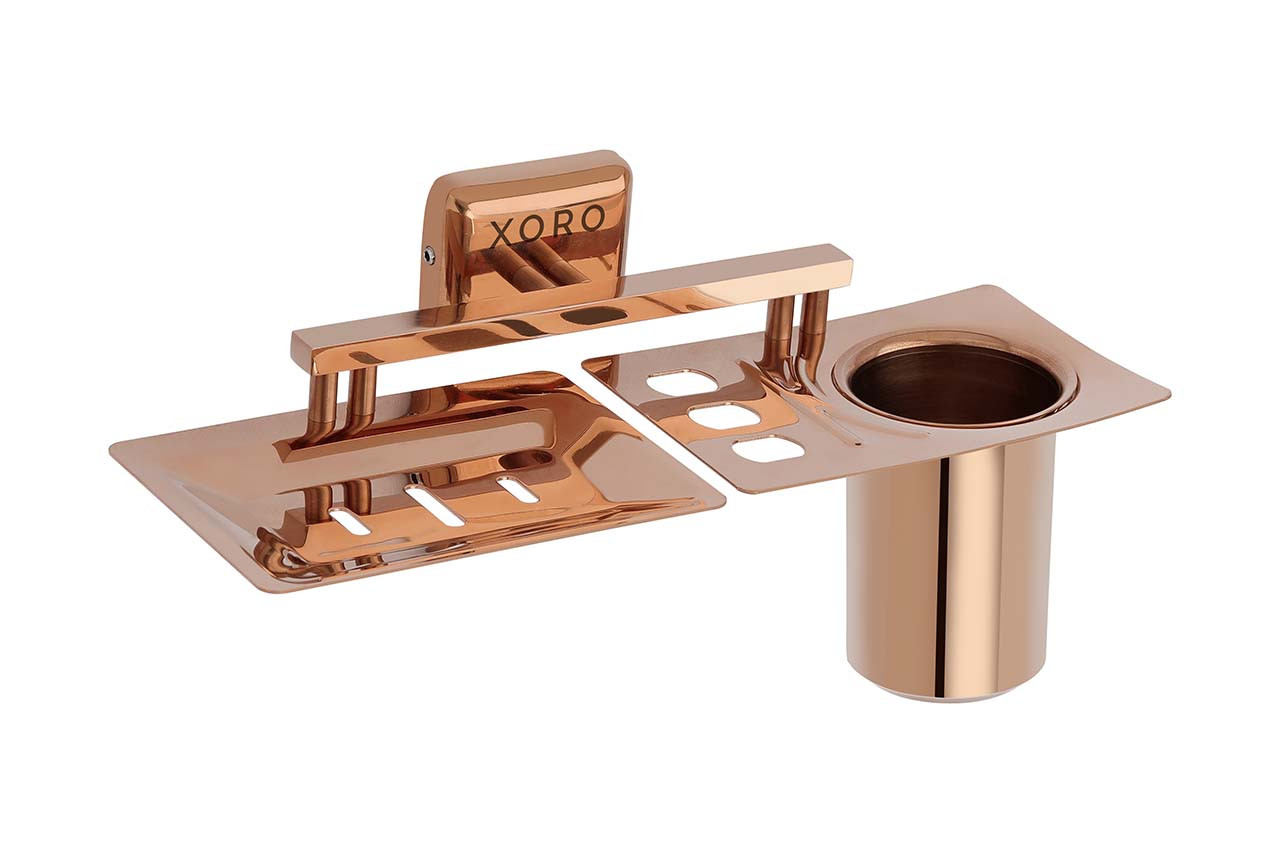 Bathroom Soap Dish with Tumbler Holder, Wall-Mounted, Rose Gold