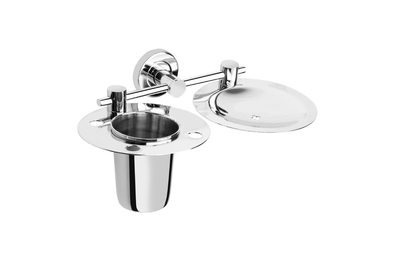 Wall-Mounted Bathroom Soap Tumbler Holder Set, Chrome-Plated, Silver