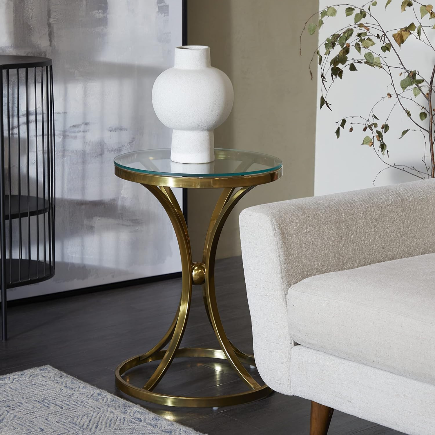 Contemporary Stainless Steel Round Accent Table, 18" x 18" x 25", Gold