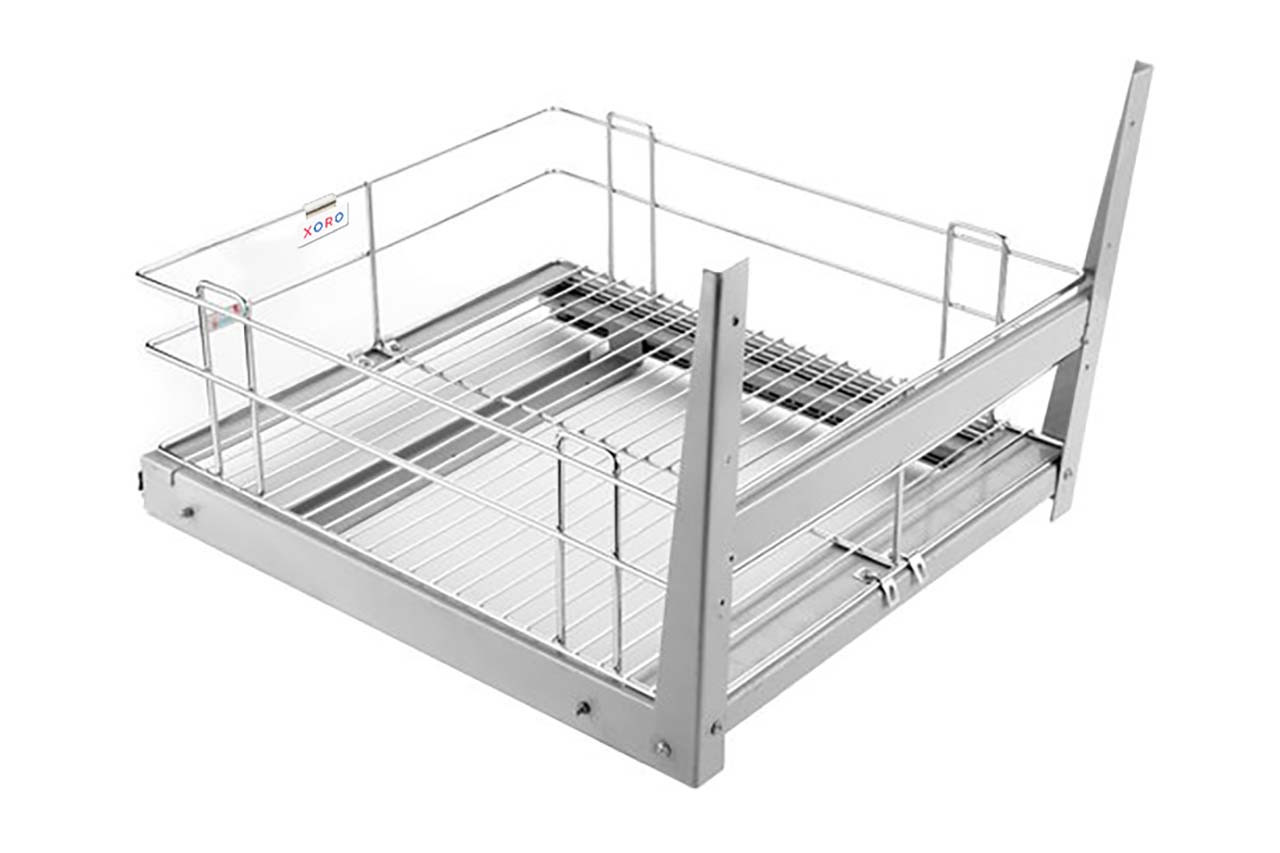 Pull-Out Grain Storage Trolley with Sliding Mechanism, White Metal