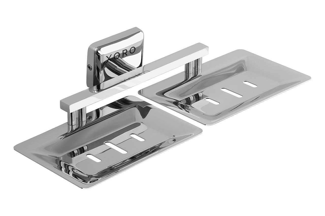 Double Soap Dish, Wall-Mounted, Chrome-Plated, Silver