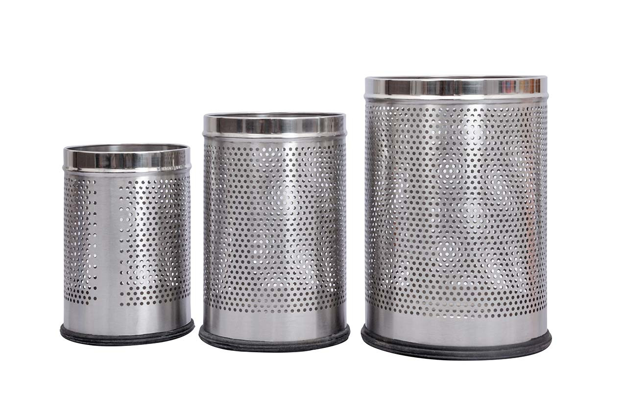 Decorative Metal Perforated Storage Canisters, Set of 3, Silver