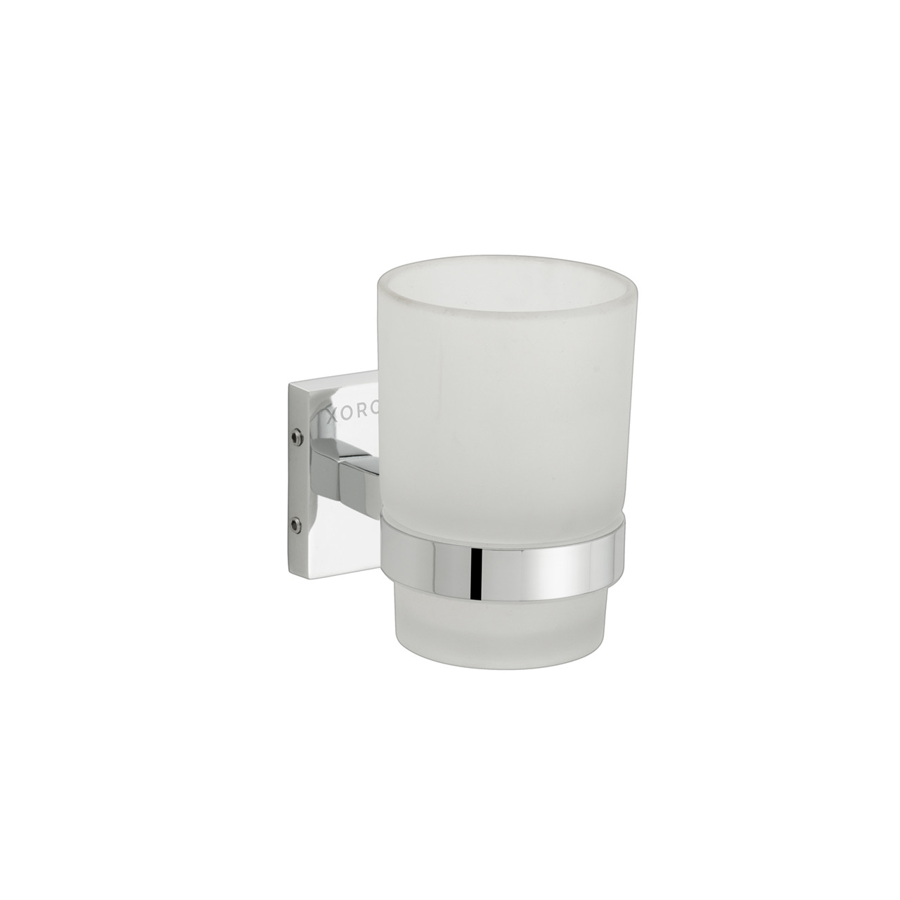 Wall-Mounted Bathroom Tumbler Holder, Frosted Glass Cup, Chrome-Plated Finish