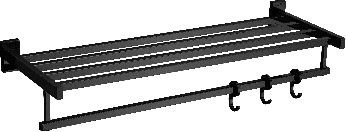 Wall-Mounted Towel Rack, 61 cm, Black Metal with Storage Shelf and Hooks