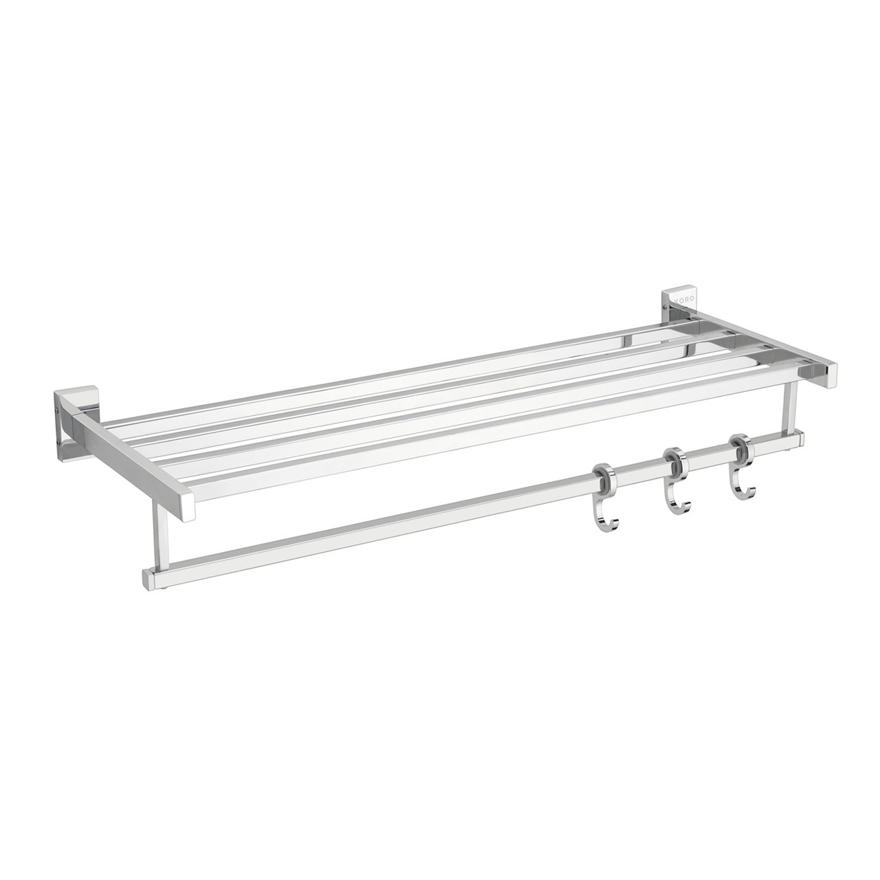 Wall-Mounted Towel Rack, Silver Finish, Multi-Bar Design with Hooks